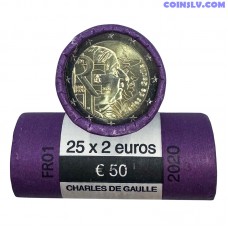 Francija 2020 rullis 2 Eiro "Charles de Gaulle" (x25 monētas)