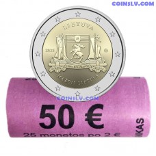 2 Евро Литва 2025 Малая Литва UNC Рулон 25 монет