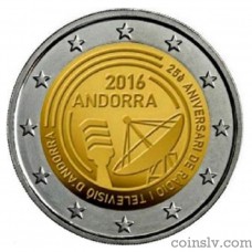 *2 Euro Andorra 2016 "25th anniversary of the Radio and Television of Andorra" (*without packing, only coin!)