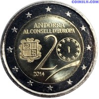 *2 Euro Andorra 2014 "20th anniversary since Andorra joined the Council of Europe" (*without packing, only coin!)