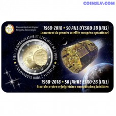 2 Euro Belgium 2018 - 50th Anniversary of the launch of the ESRO-2B satellite (FR version coincard)