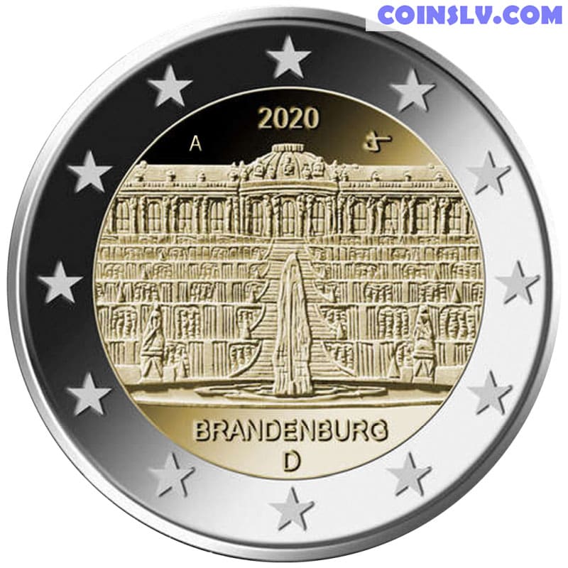 2020 Germany 2 Euro Commemorative Coin – Brandenburg / Sanssouci Castle, F Mint, Uncirculated