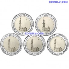 5 x 2 Euro Germany 2008 "Hamburg "St Michael's church"" (ADFGJ)