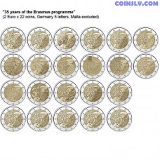 2 Euro 2022 "35 years of the Erasmus programme" x22 Coin Set (Germany 5 letters, without Malta)