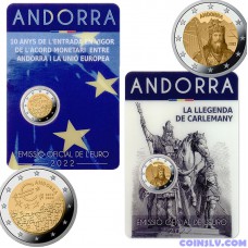 2 Euro Andorra 2022 x2 Commemorative Coin Set ("10 Years" + "Charlemagne")