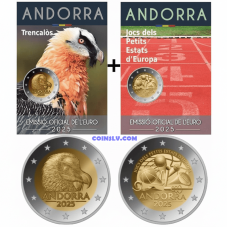 2× 2 евро Андорра 2025 Бородатый сип + Игры (Пара Coincard)