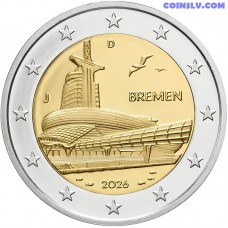 Vācija 2 eiro 2026 UNC monēta J kaltuve Hamburga Brēmene Klimahaus Bremerhaven 8 Ost
