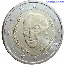 Germany 2 Euro 2026 UNC coin Mint F Stuttgart featuring portrait of Konrad Adenauer
