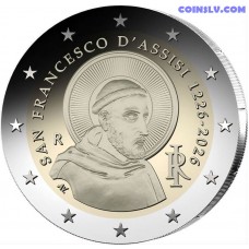 italija 2 eiro 2026 svetais francisks no asizes reverse proof pieminjas moneta