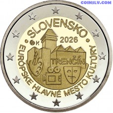 Словакия 2 евро 2026 UNC монета Тренчин Европейская столица культуры