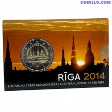 2 Евро Латвия 2014 Рига Культурная столица Европы коинкарта аверс реверс