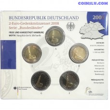 Germany 5× 2 Euro 2008 Hamburg St Michael's Church BU set A D F G J