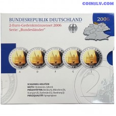 Vācija 5× 2 Euro 2006 Holstentor Proof komplekts A D F G J