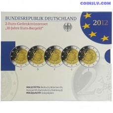 5× 2 eiro Vācija 2012 10 gadi Eiro Proof A D F G J