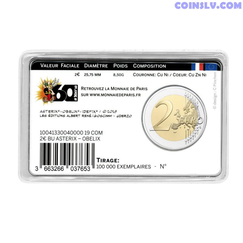 UNC ASTERIX FRANCE 2 EURO 2019 Commemorative 2 Euro Coin CoinCard