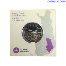 5 Euro Finland 2014 "Animals of the Provinces – Savonia: The black-throated loon" (PROOF)
