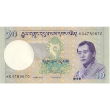 Butāna 10 Ngultrum 2013 UNC banknote