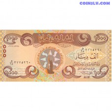 Iraq 1,000 Dinars 2018 P-W104 UNC obverse with person in boat and reverse with Al-Mustansiriya Madrasah