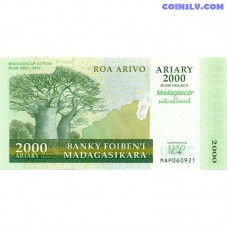 Мадагаскар 2.000 Ариари 2007 P‑93 UNC лицeвая с баобабом и оборотная с сельскохозяйственной сценой