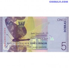 sao tome and principe 5 dobras 2020 p-w76 unc banknote butterfly shrew fauna