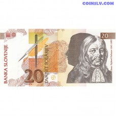 Slovēnija 20 tolāru banknote 1992 UNC priekšpuse un aizmugure Pick P12