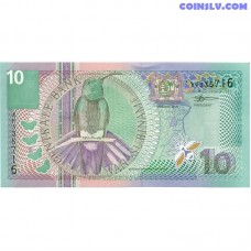 suriname 10 gulden 2000 p147 unc banknote mango bird flowers