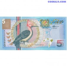 suriname 5 gulden 2000 pick p-146 unc banknote woodpecker