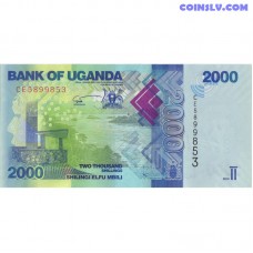 Uganda 2000 Shillings 2019 P-50e UNC obverse with Independence Monument, reverse with fish