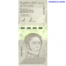 Банкнота Венесуэлы 200.000 боливаров 2020 UNC с портретом Симона Боливара и горным пейзажем