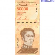 Venesuela 50 000 bolivaru 2019 UNC banknote ar Simona Bolivara portretu un Nacionālo panteonu