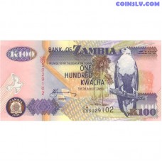 Zambija 100 kvacha 2008 UNC banknote ar zivju ērglu un Viktorijas ūdenskritumu