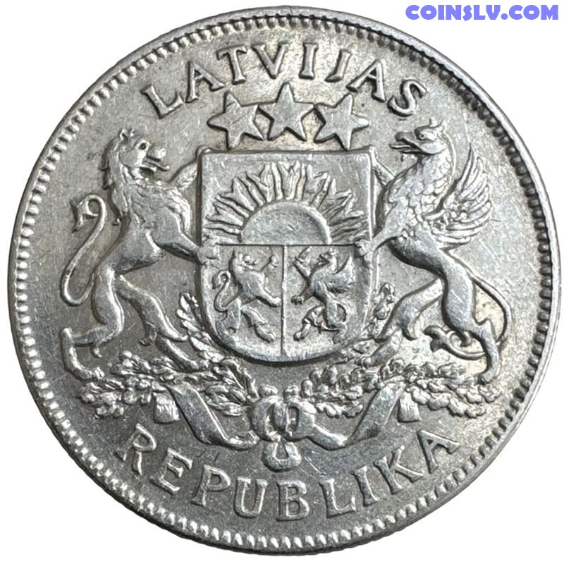 Latvia 2 Lats Silver Coin 1925 (VF-XF, Mintage 6.385.531 pcs)