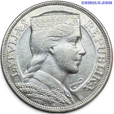 Latvija 5 Lati 1929 sudraba monēta VF-XF