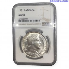 Латвия 5 лат 1931 MS-62 NGC
