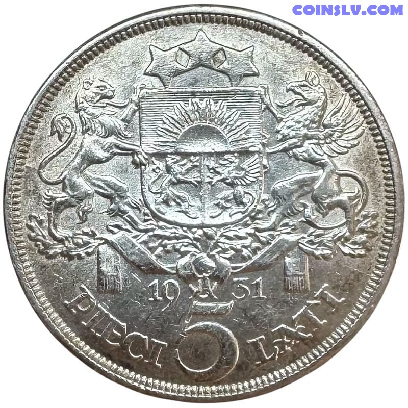 Silver Coin Latvia 5 Lati 1931 (VF-XF)