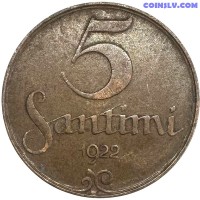 Latvia 5 Santimi 1922 (VF)