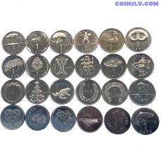 Комплект 24 монет Латвия 1 лат (2001-2013) XF-UNC