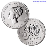 10 franki 1982 Monako Rainier III "Princese Greisa Kellija"(Essai)