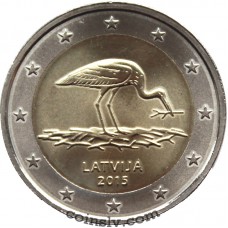 2 Euro Latvia 2015 "Endangered nature – the Black Stork"
